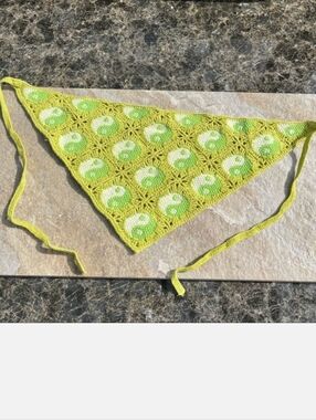 Y2K Yin Yang Crochet Triangle Bandana/Head Scarf Lime Green